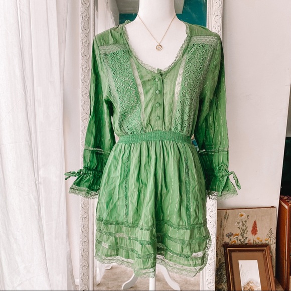 REVOLVE BRAND - Green Lace Tularosa Fit + Flair Dress - Picture 1 of 3